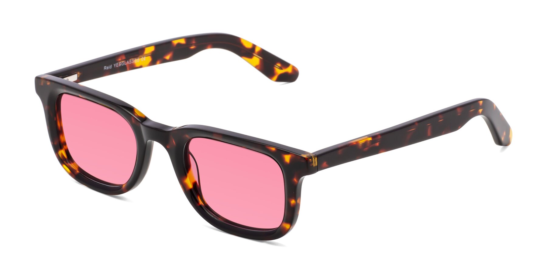 Angle of Reid in Tortoise with Pink Tinted Lenses
