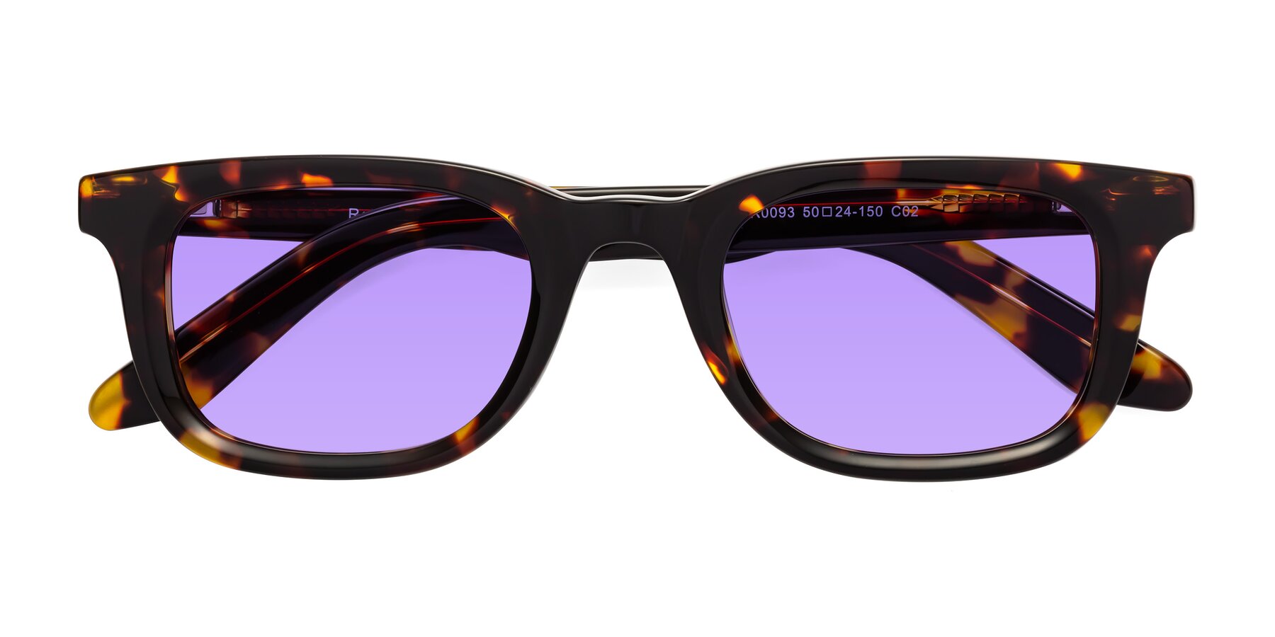 Folded Front of Reid in Tortoise with Medium Purple Tinted Lenses