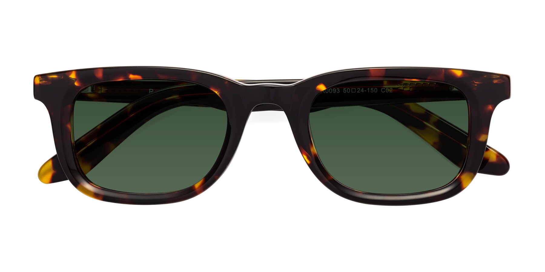 Folded Front of Reid in Tortoise with Green Tinted Lenses