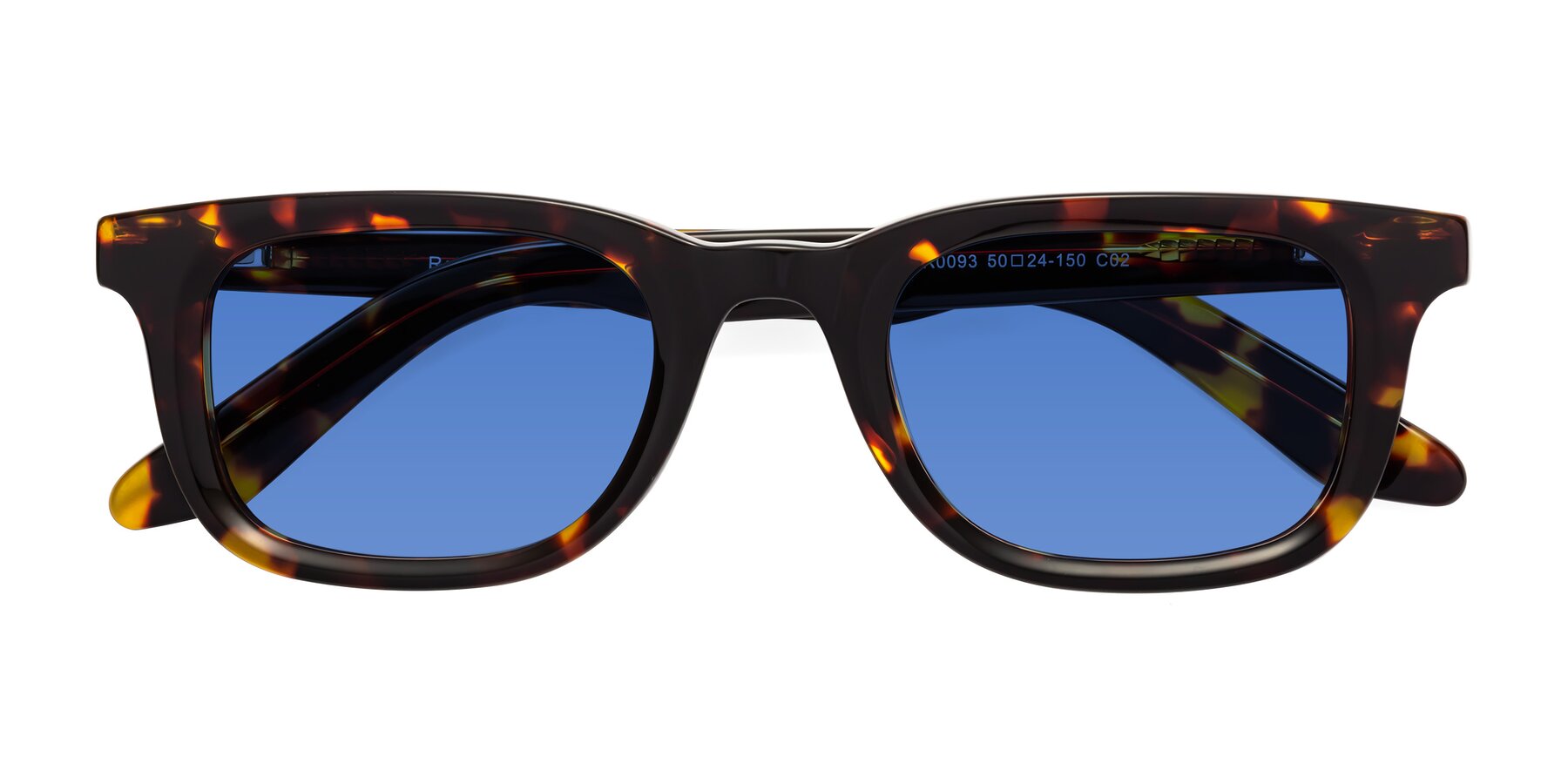 Folded Front of Reid in Tortoise with Blue Tinted Lenses