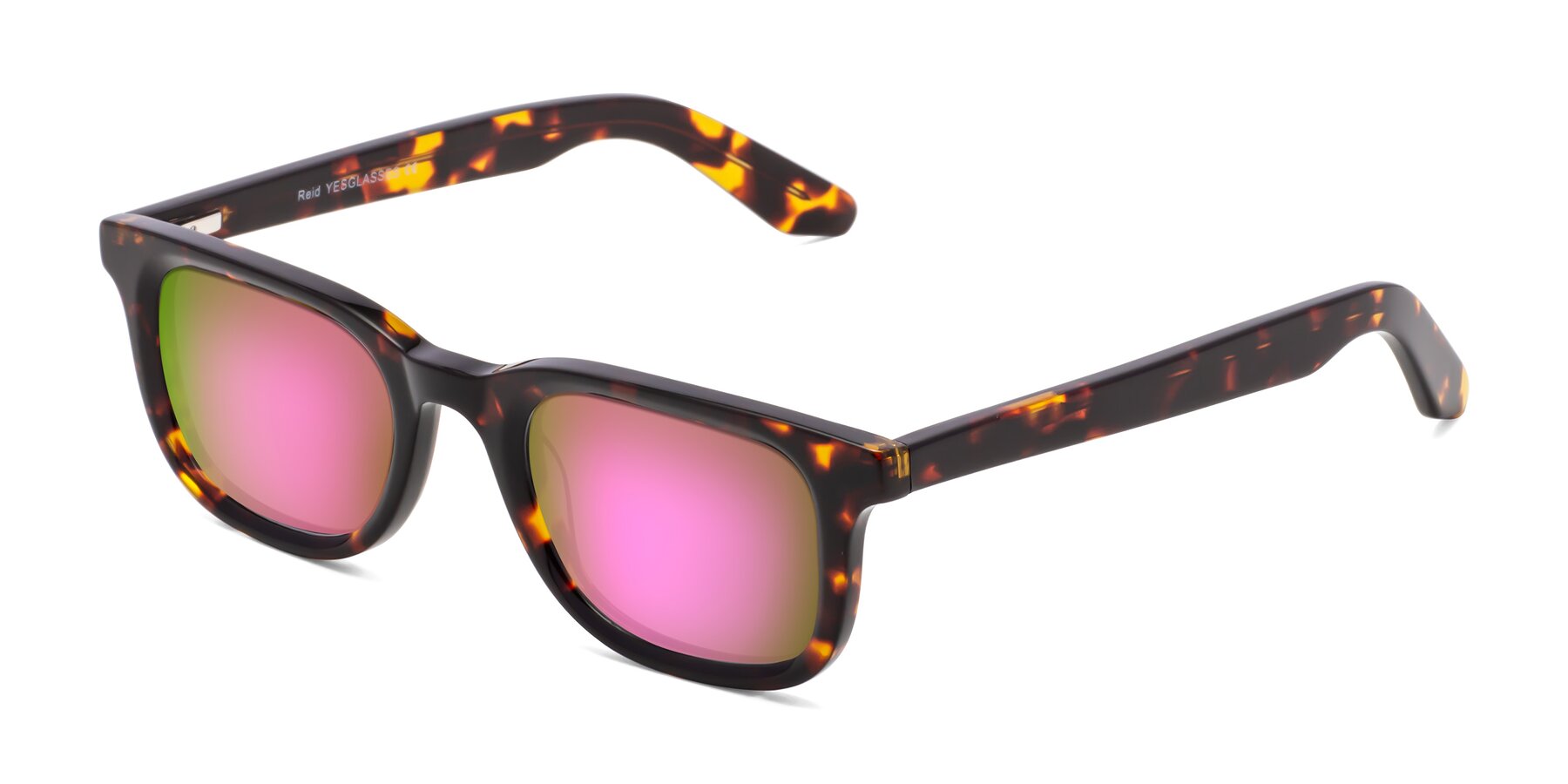 Angle of Reid in Tortoise with Pink Mirrored Lenses