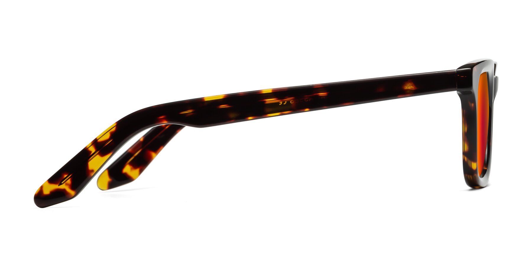 Side of Reid in Tortoise with Red Gold Mirrored Lenses