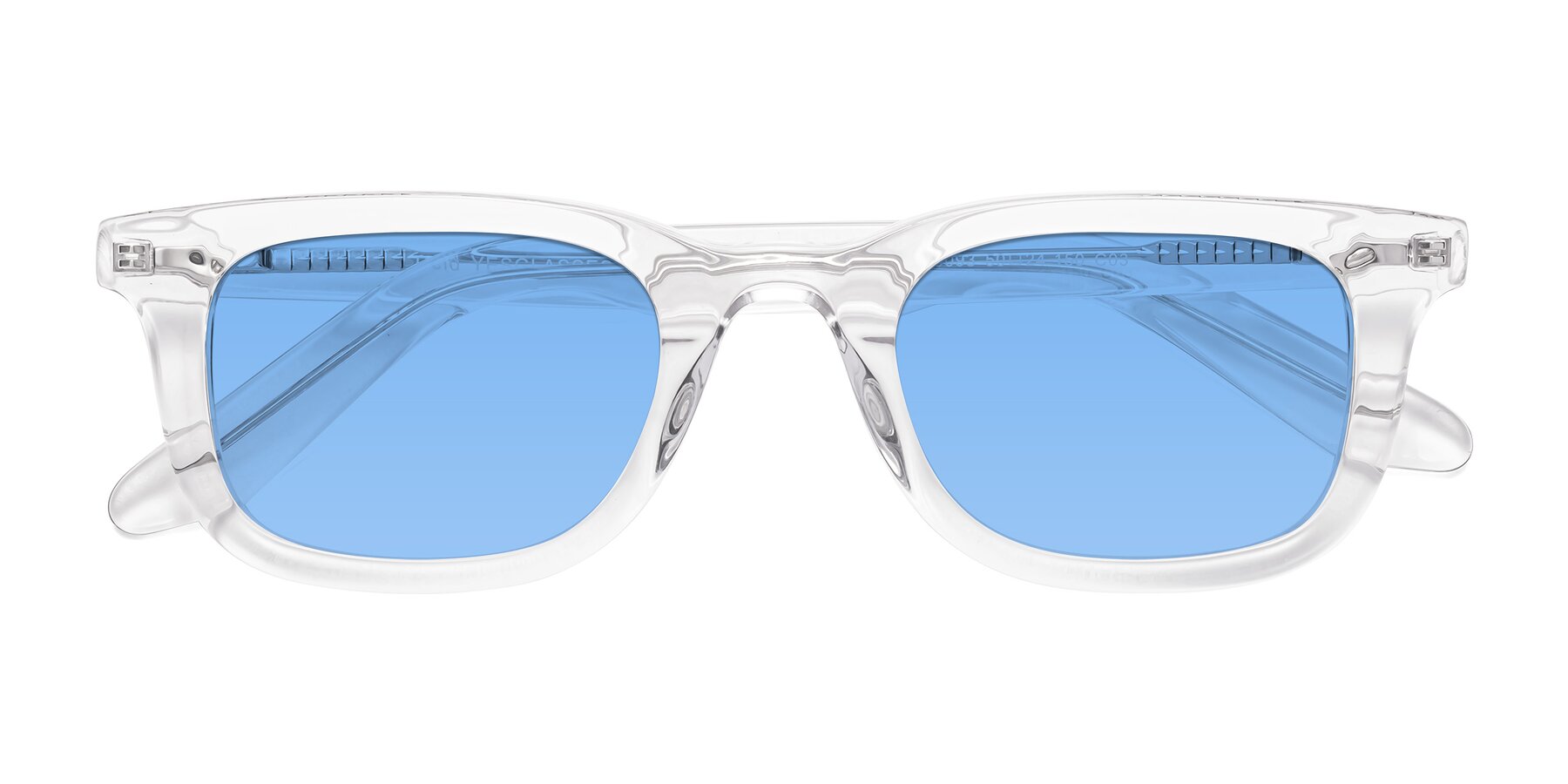 Folded Front of Reid in Clear with Medium Blue Tinted Lenses