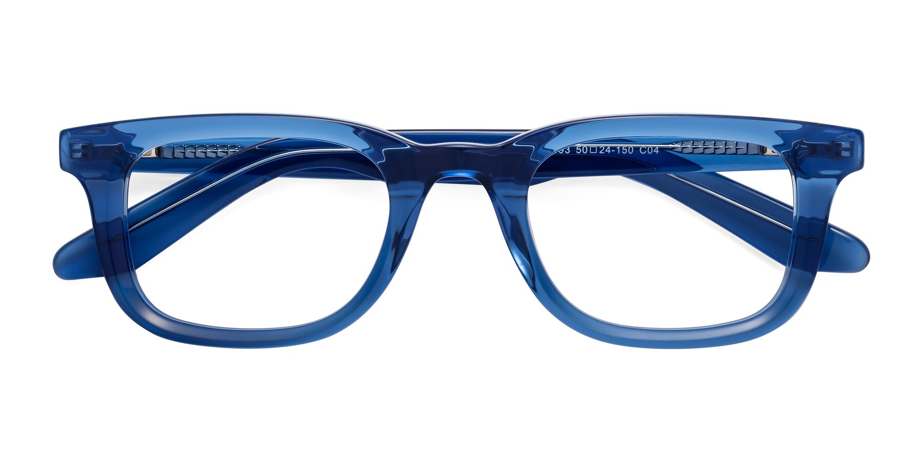 Folded Front of Reid in Crystal Blue with Clear Eyeglass Lenses