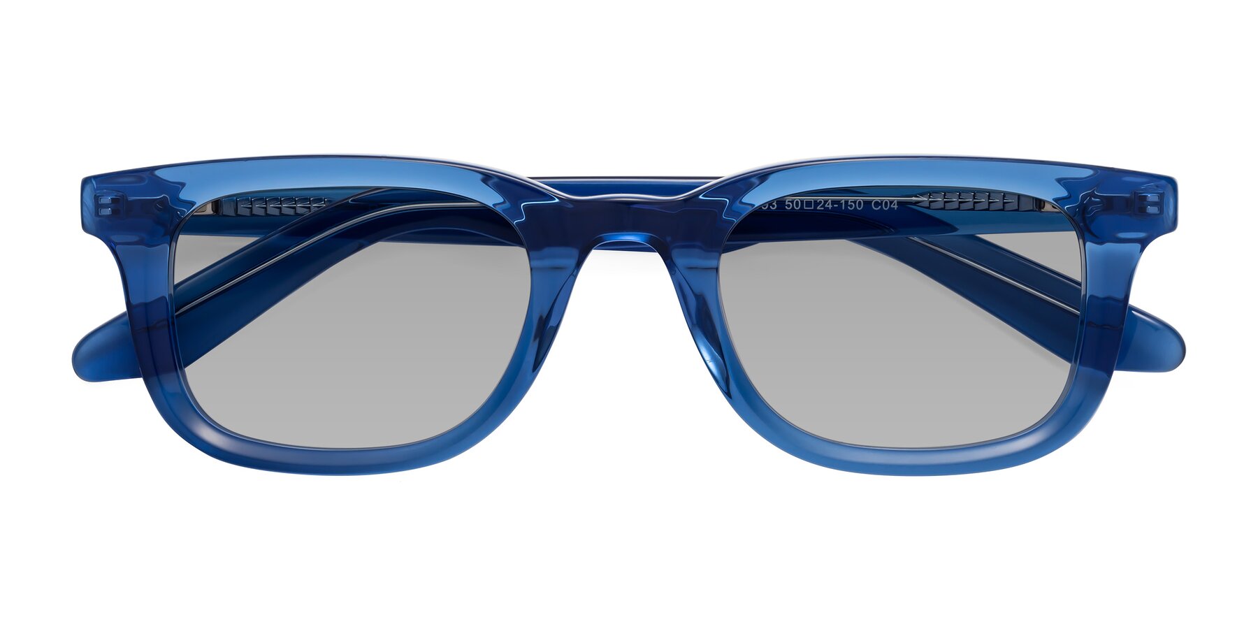 Folded Front of Reid in Crystal Blue with Light Gray Tinted Lenses