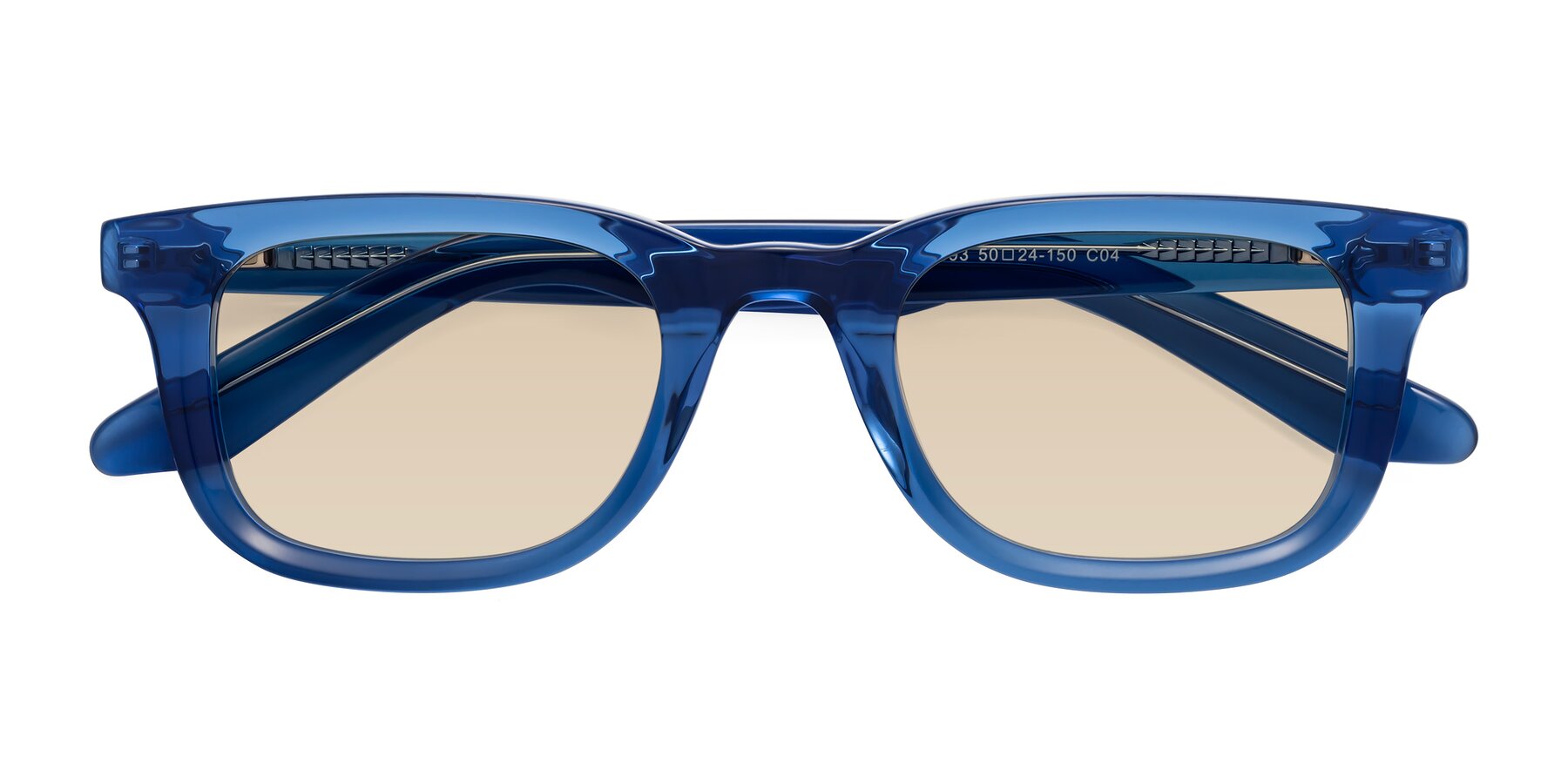 Folded Front of Reid in Crystal Blue with Light Brown Tinted Lenses