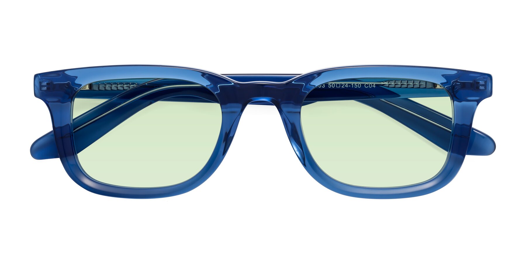 Folded Front of Reid in Crystal Blue with Light Green Tinted Lenses