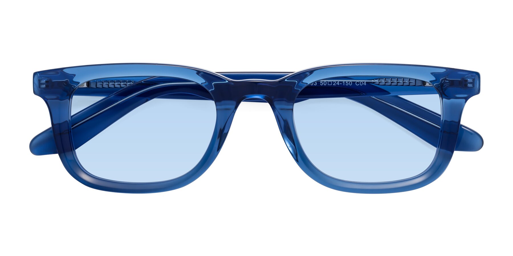 Folded Front of Reid in Crystal Blue with Light Blue Tinted Lenses