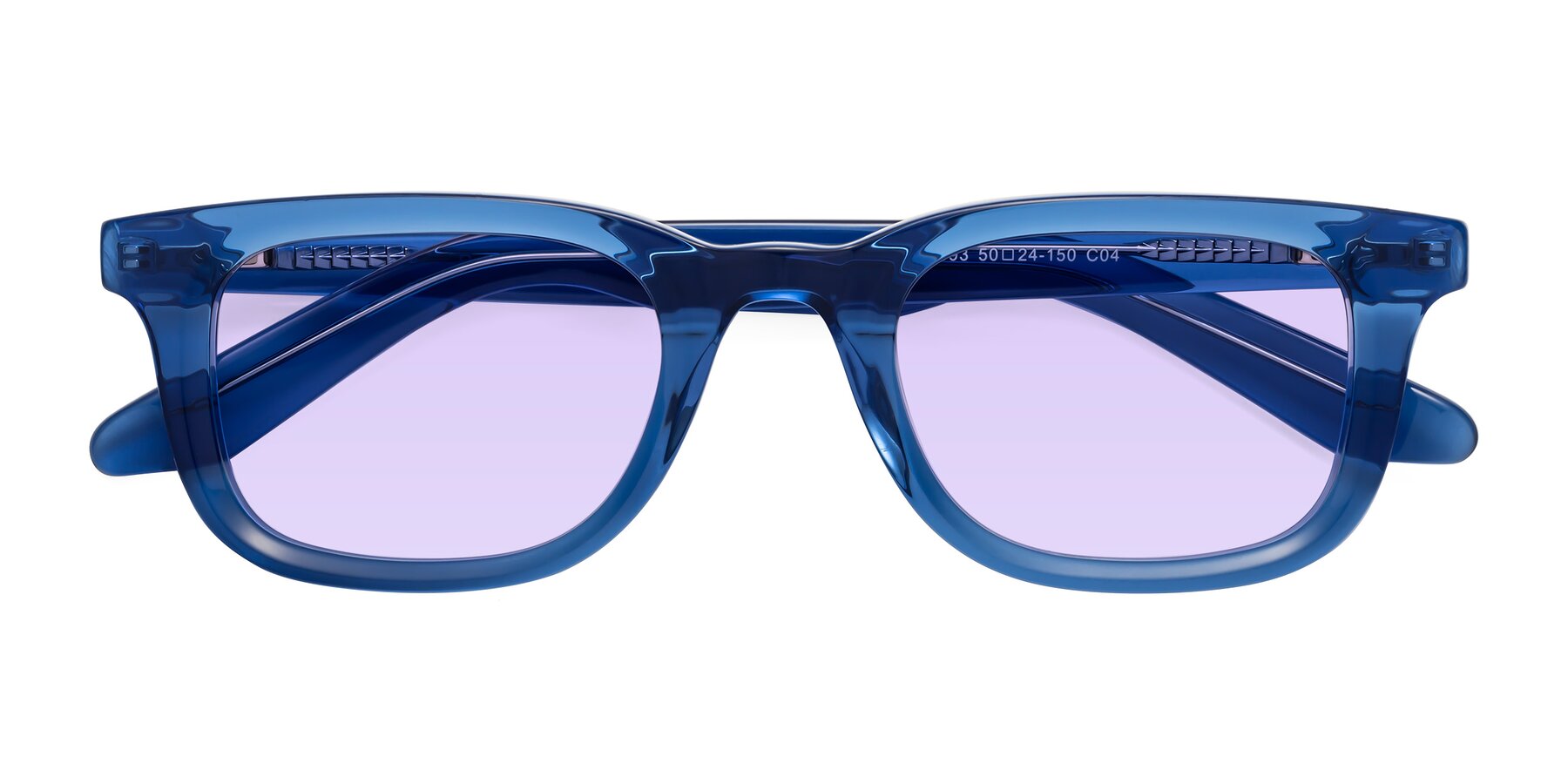 Folded Front of Reid in Crystal Blue with Light Purple Tinted Lenses