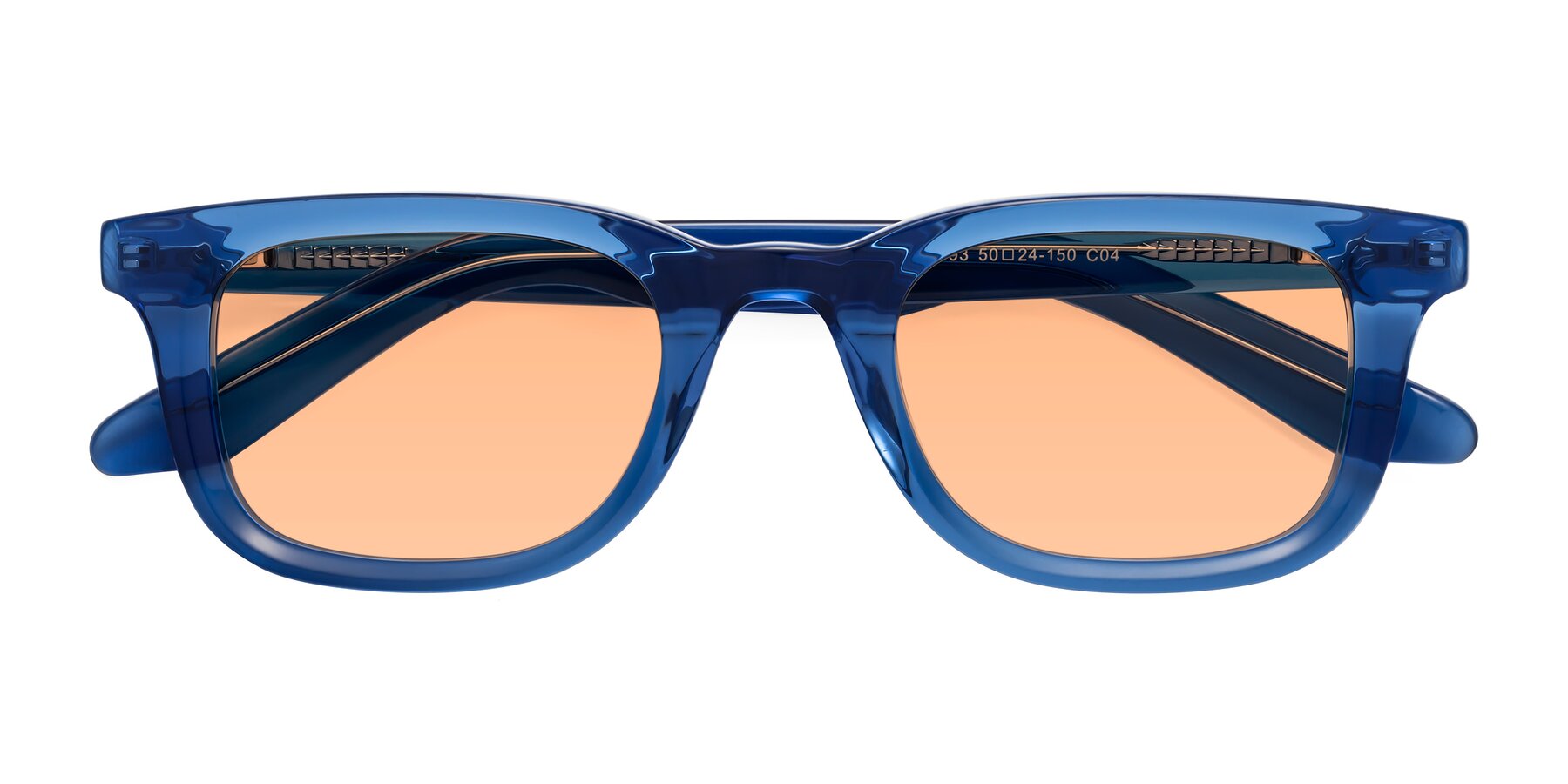 Folded Front of Reid in Crystal Blue with Light Orange Tinted Lenses