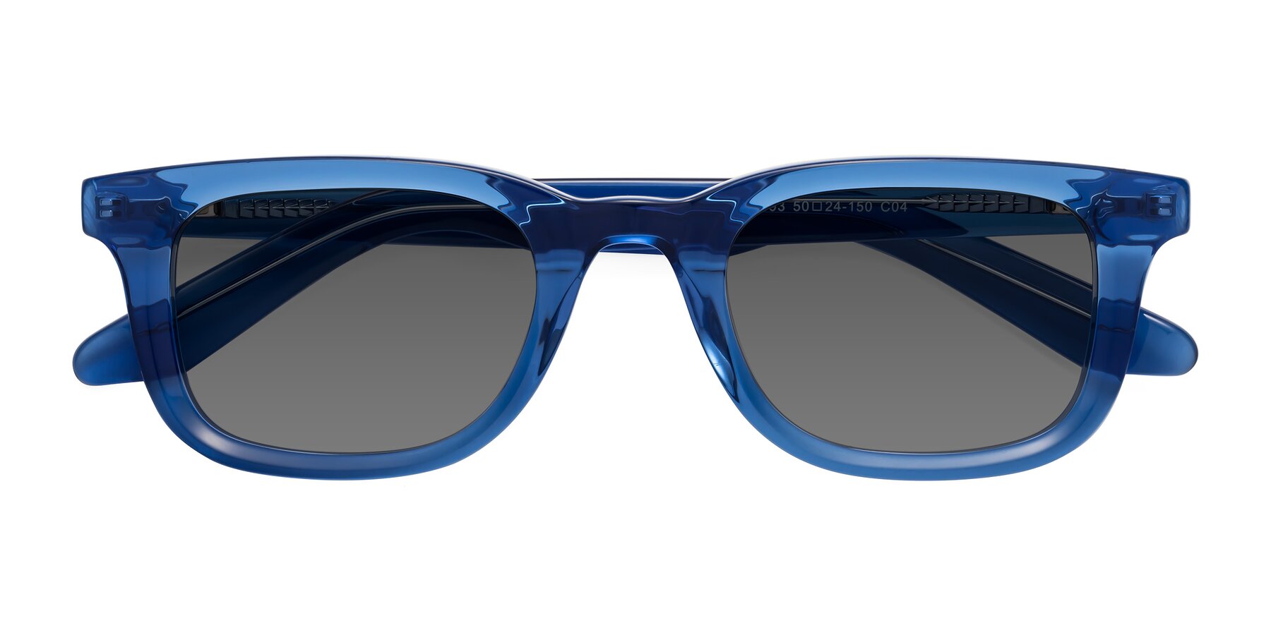 Folded Front of Reid in Crystal Blue with Medium Gray Tinted Lenses