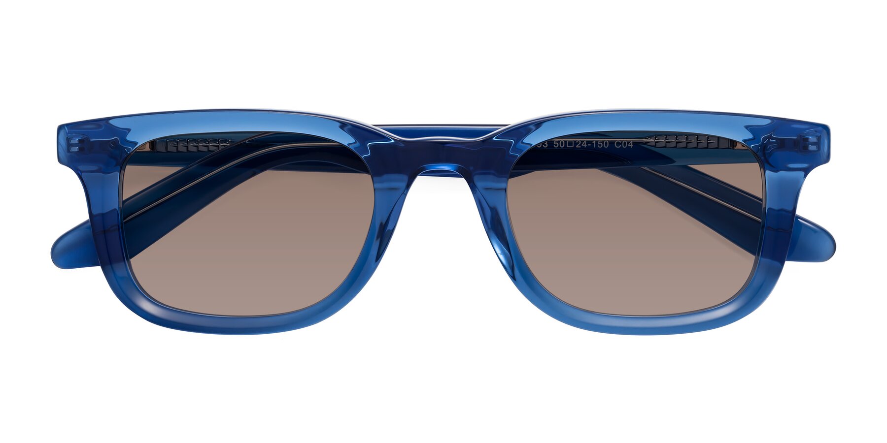 Folded Front of Reid in Crystal Blue with Medium Brown Tinted Lenses