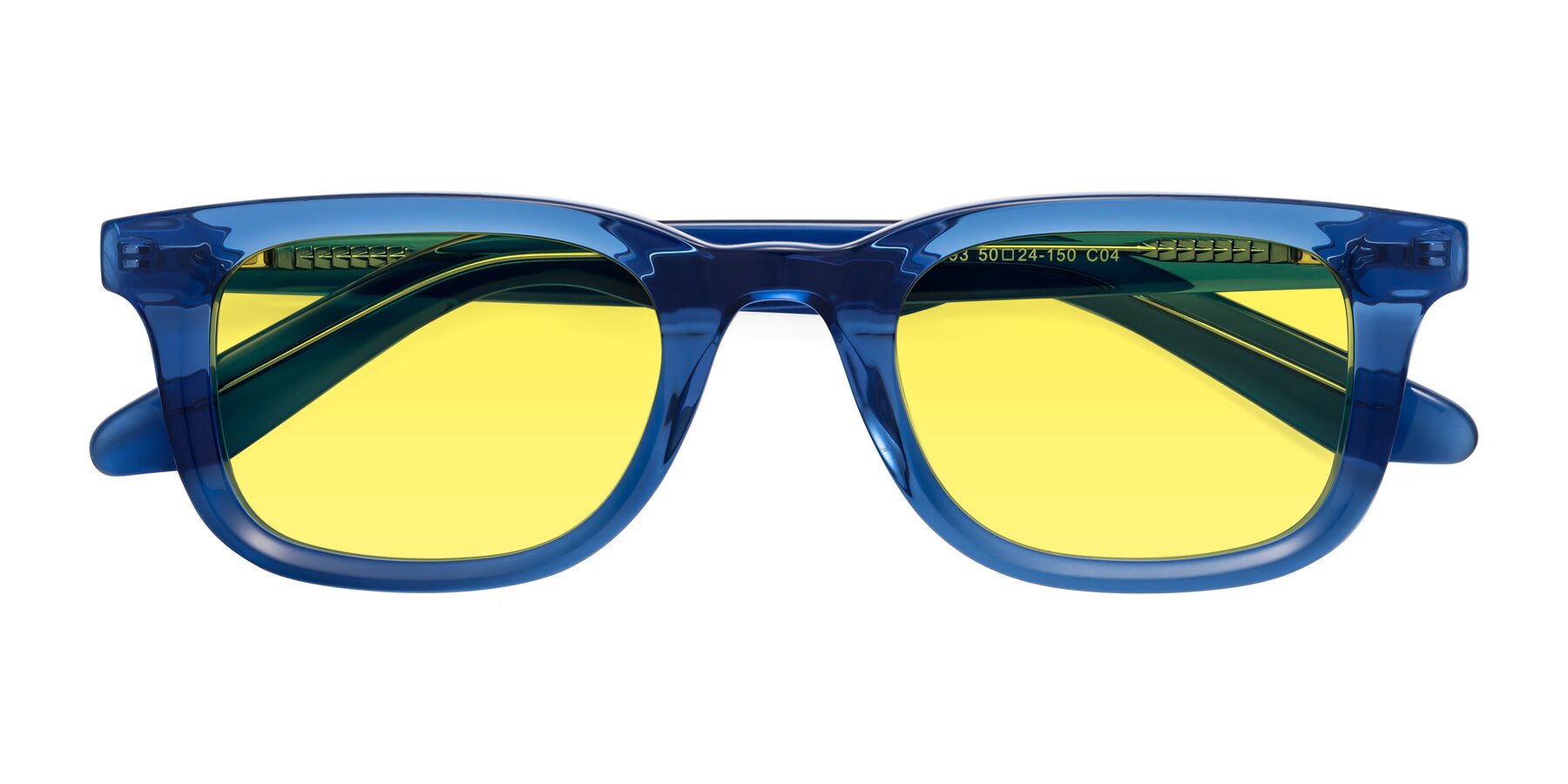 Folded Front of Reid in Crystal Blue with Medium Yellow Tinted Lenses