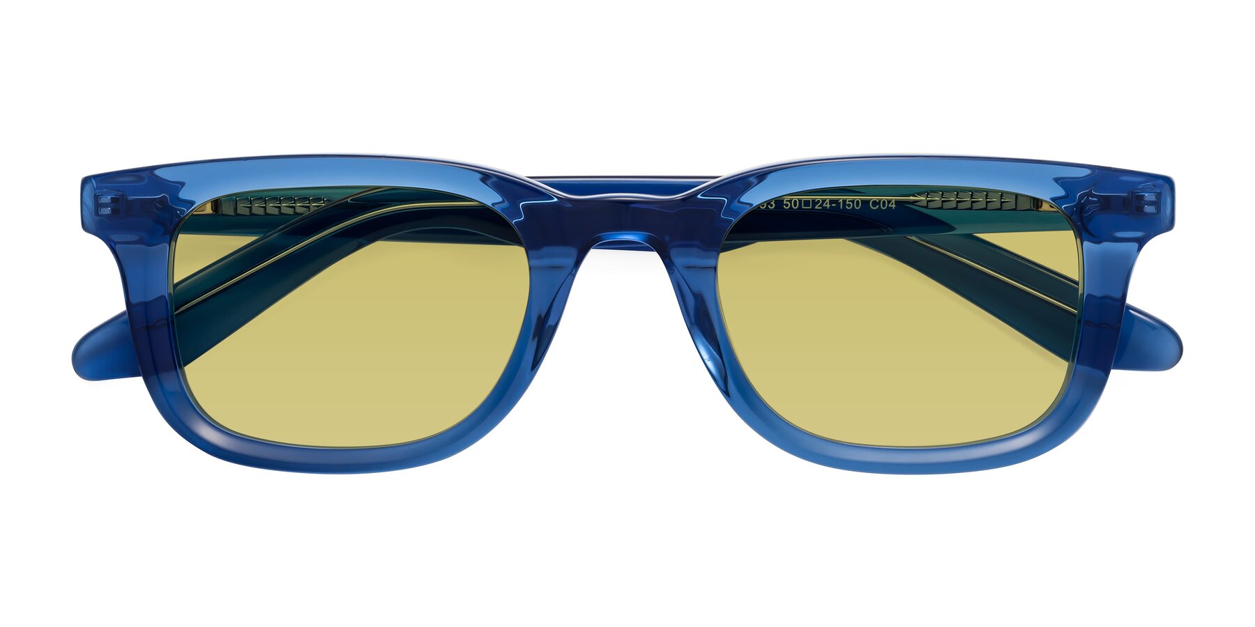 Folded Front of Reid in Crystal Blue with Medium Champagne Tinted Lenses