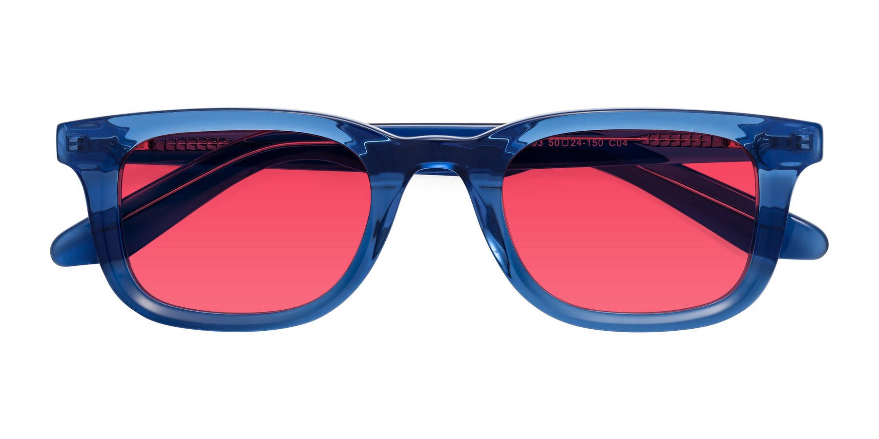 Folded Front of Reid in Crystal Blue with Red Tinted Lenses