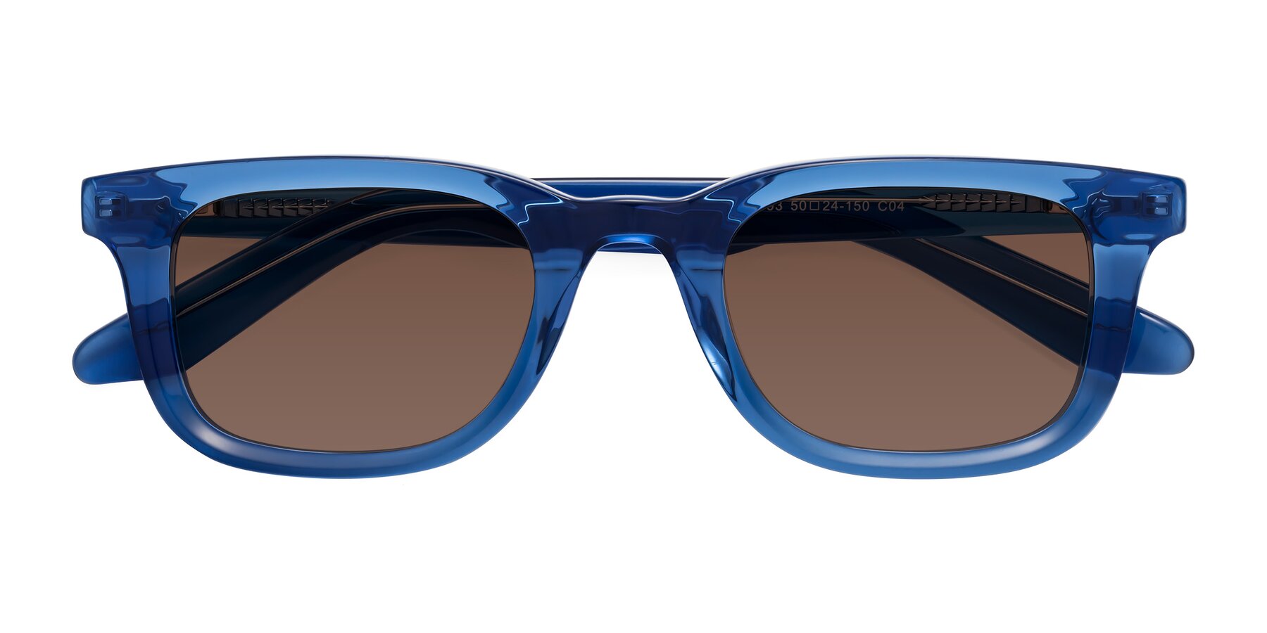 Folded Front of Reid in Crystal Blue with Brown Tinted Lenses