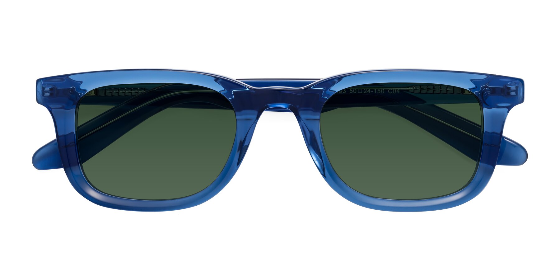 Folded Front of Reid in Crystal Blue with Green Tinted Lenses