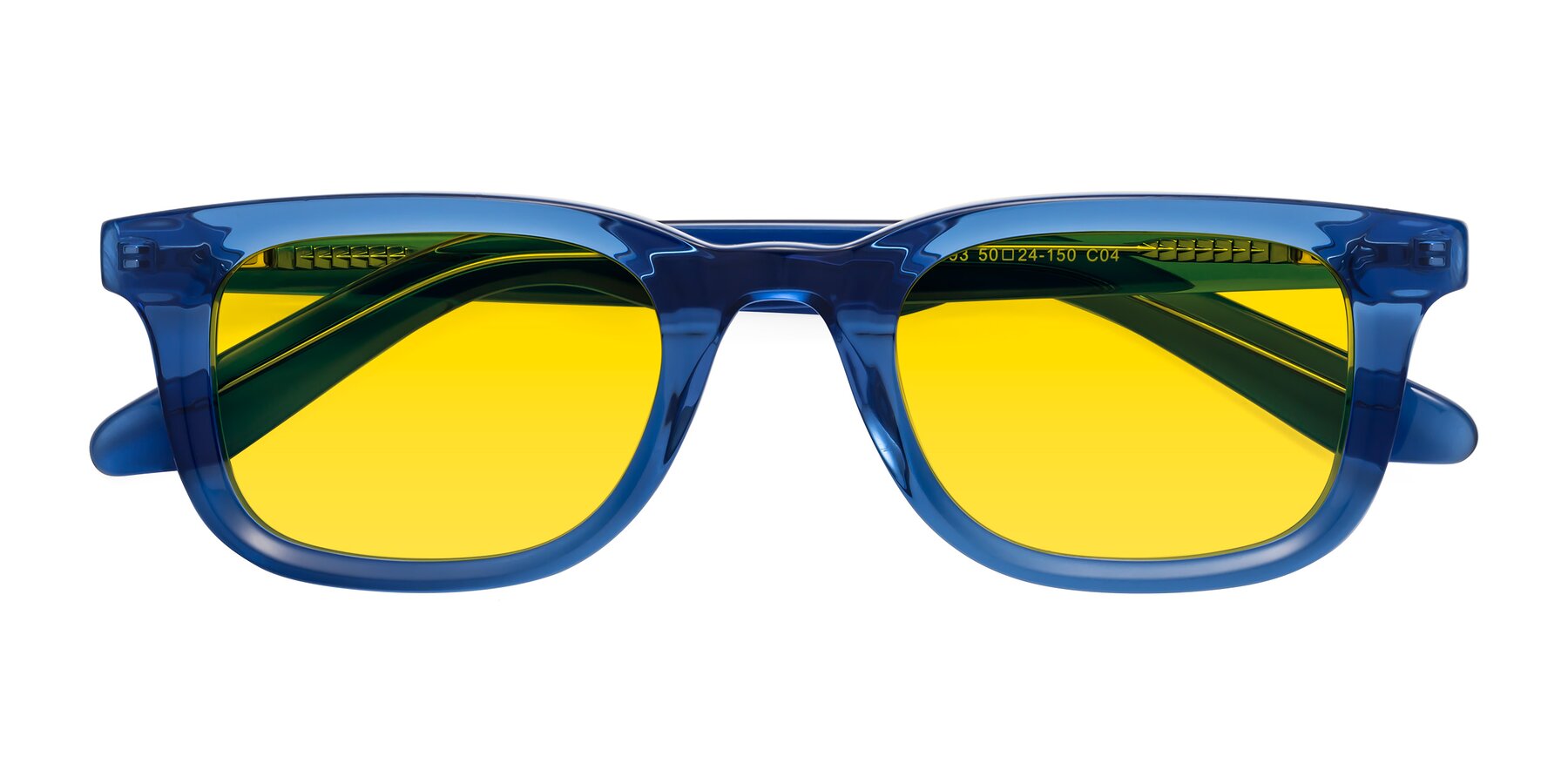 Folded Front of Reid in Crystal Blue with Yellow Tinted Lenses