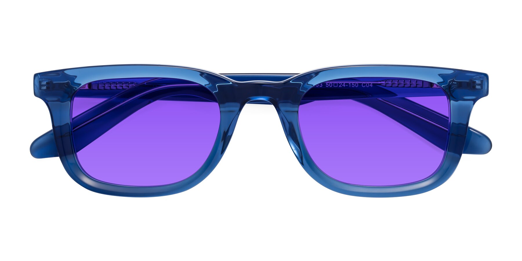 Folded Front of Reid in Crystal Blue with Purple Tinted Lenses