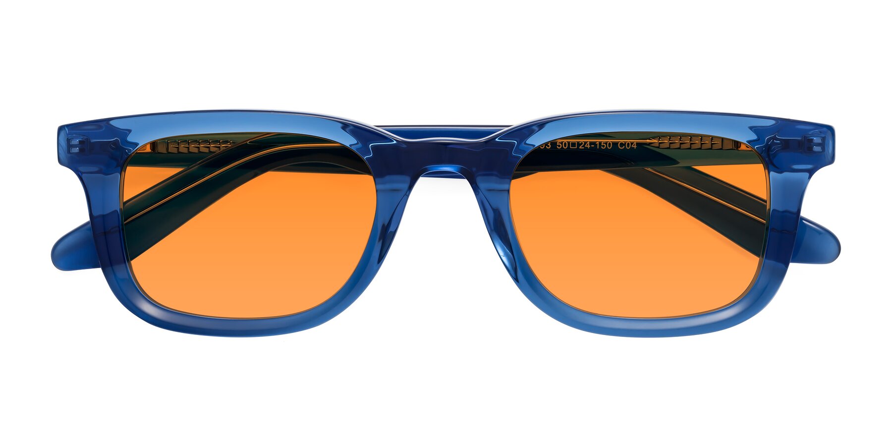 Folded Front of Reid in Crystal Blue with Orange Tinted Lenses