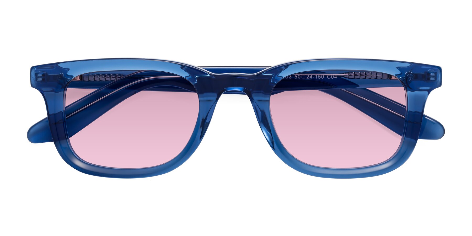 Folded Front of Reid in Crystal Blue with Light Wine Tinted Lenses