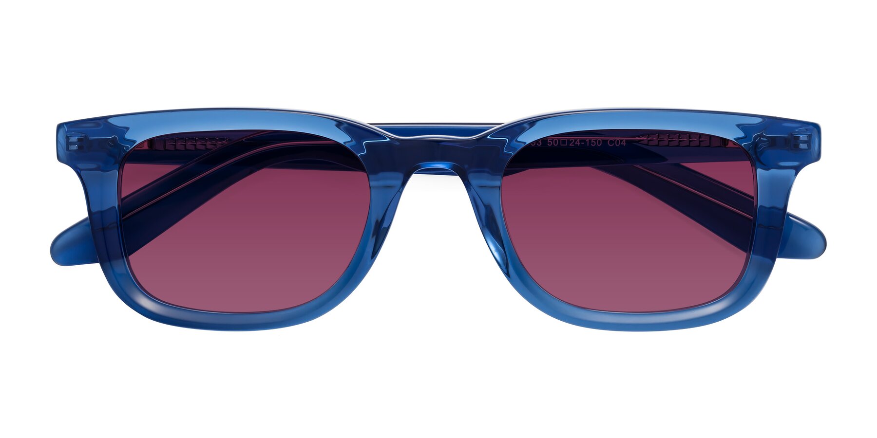 Folded Front of Reid in Crystal Blue with Wine Tinted Lenses