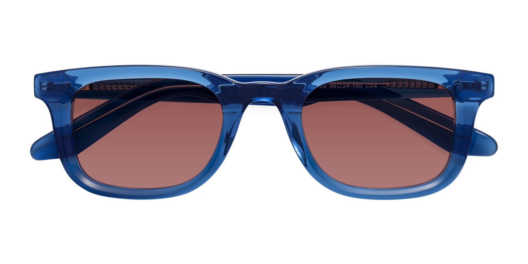 Folded Front of Reid in Crystal Blue with Garnet Tinted Lenses