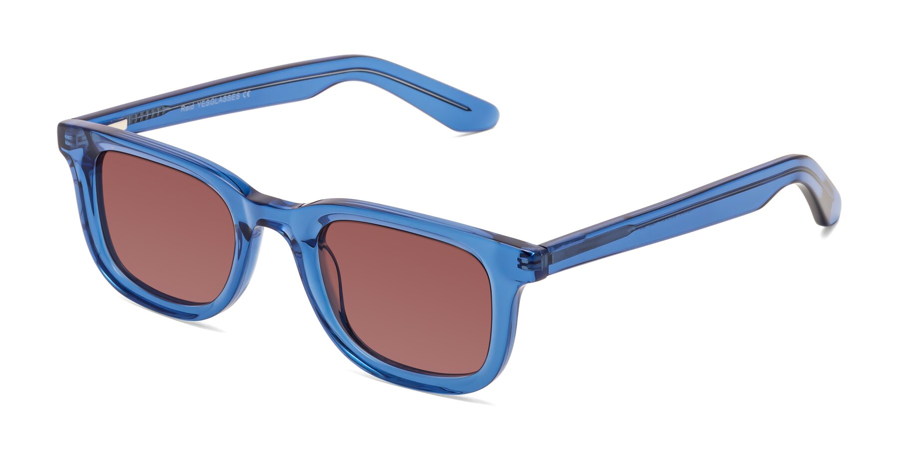 Angle of Reid in Crystal Blue with Garnet Tinted Lenses