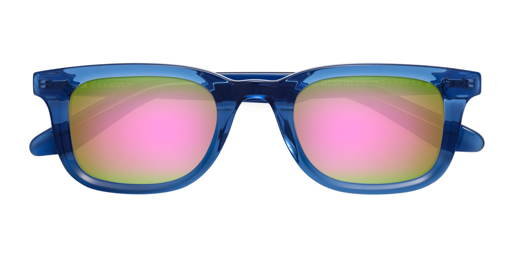 Folded Front of Reid in Crystal Blue with Pink Mirrored Lenses