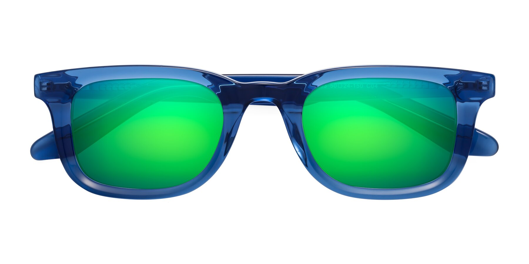 Folded Front of Reid in Crystal Blue with Green Mirrored Lenses