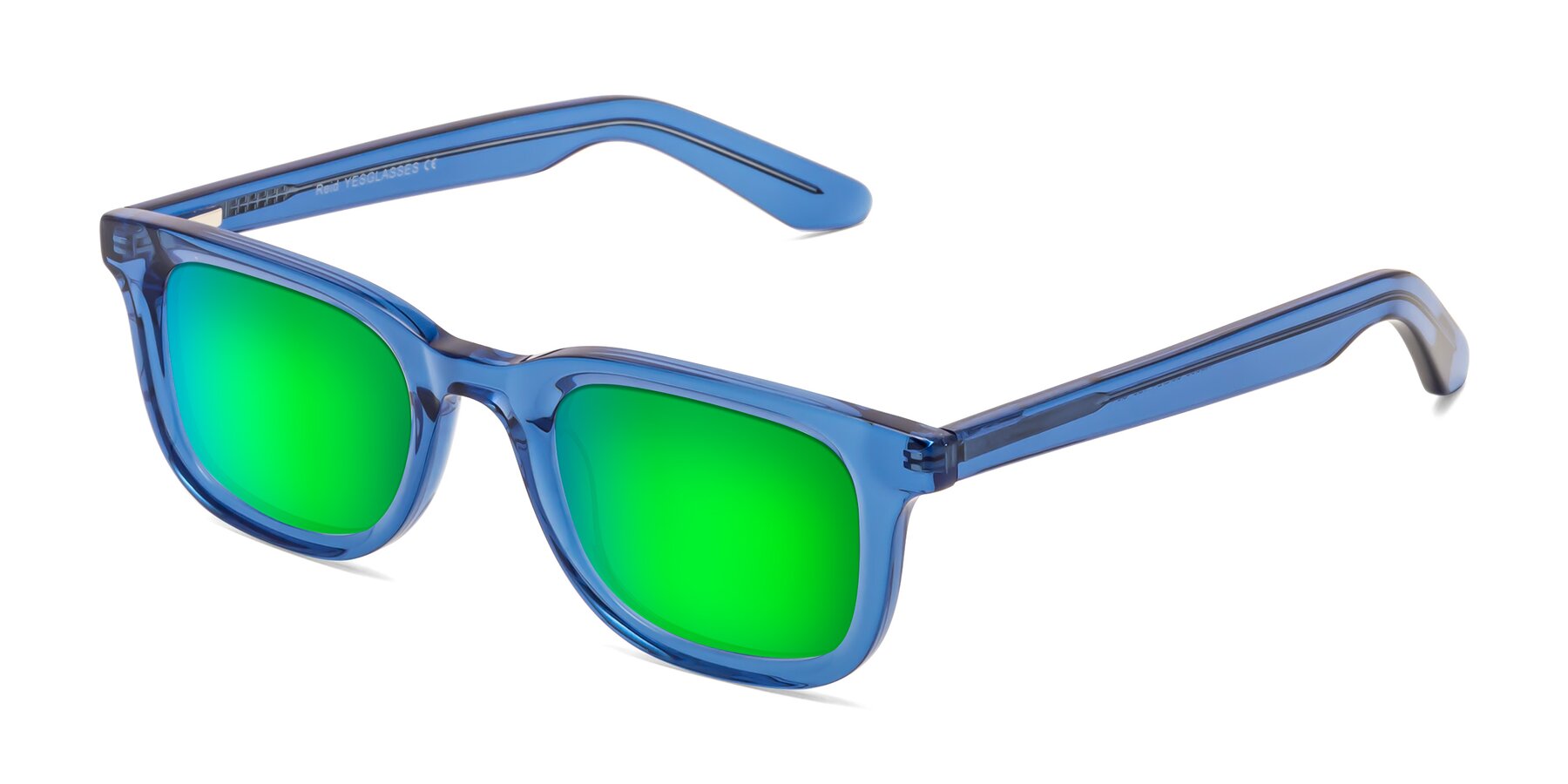 Angle of Reid in Crystal Blue with Green Mirrored Lenses