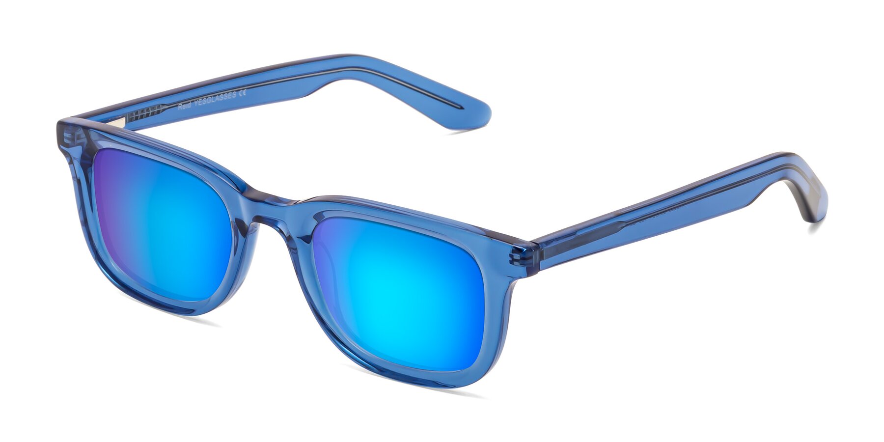 Angle of Reid in Crystal Blue with Blue Mirrored Lenses