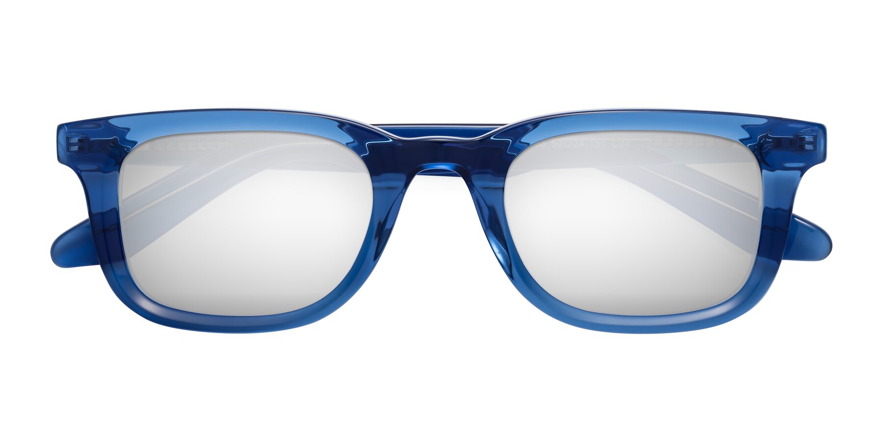Folded Front of Reid in Crystal Blue with Silver Mirrored Lenses