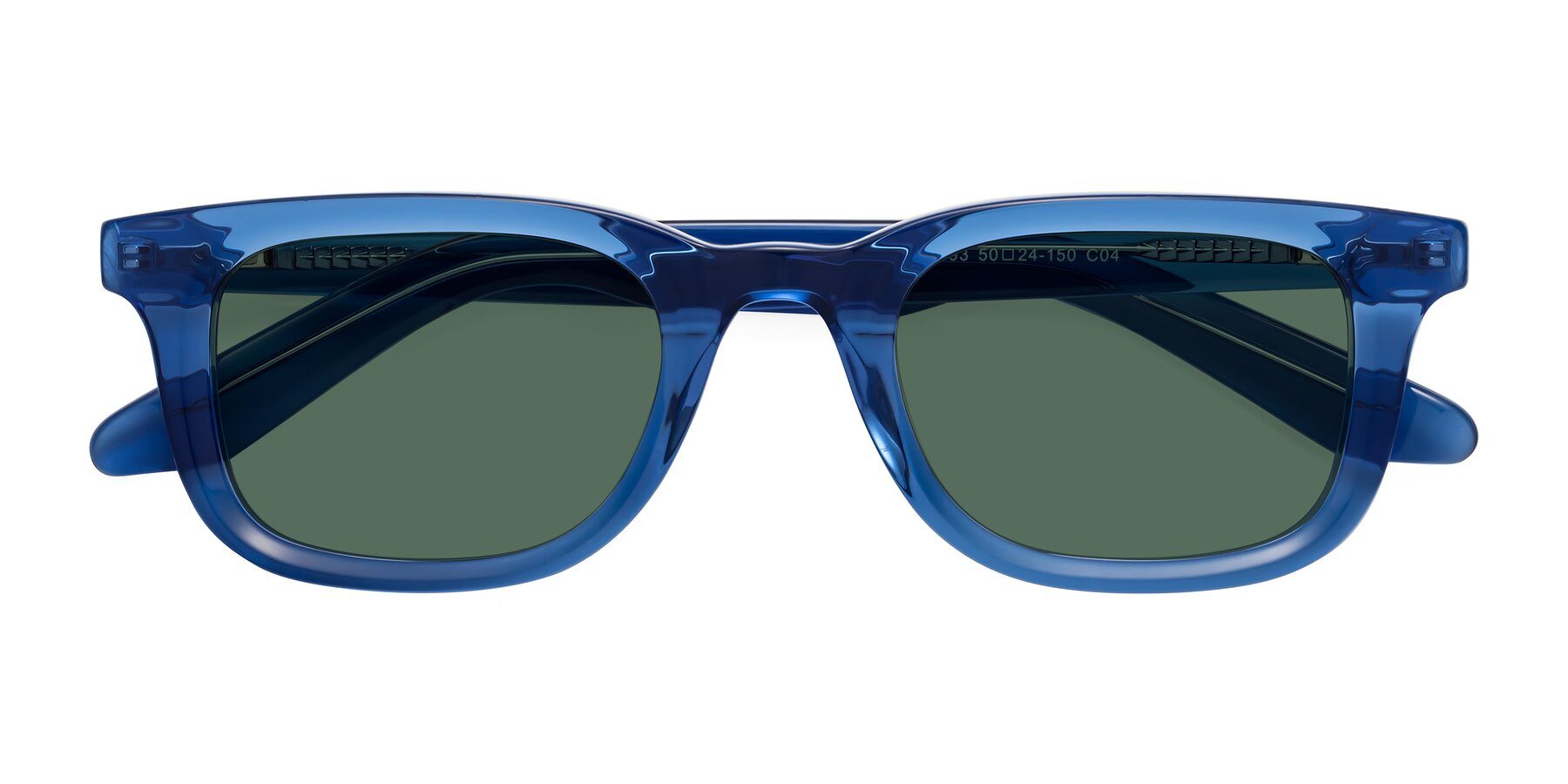 Folded Front of Reid in Crystal Blue with Green Polarized Lenses