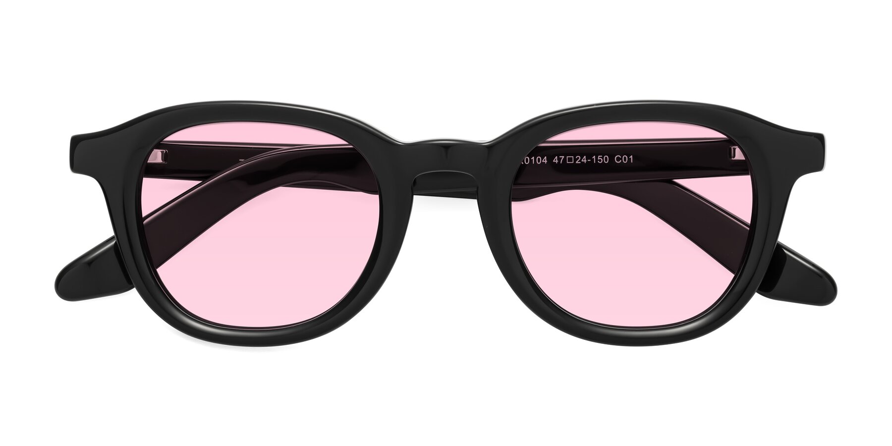 Folded Front of Titus in Black with Light Pink Tinted Lenses