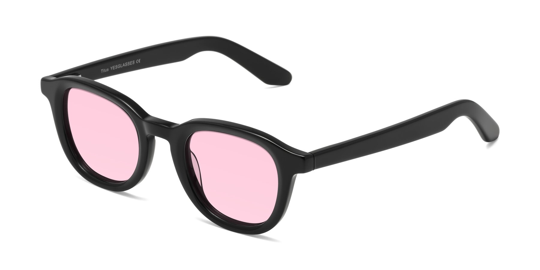 Angle of Titus in Black with Light Pink Tinted Lenses