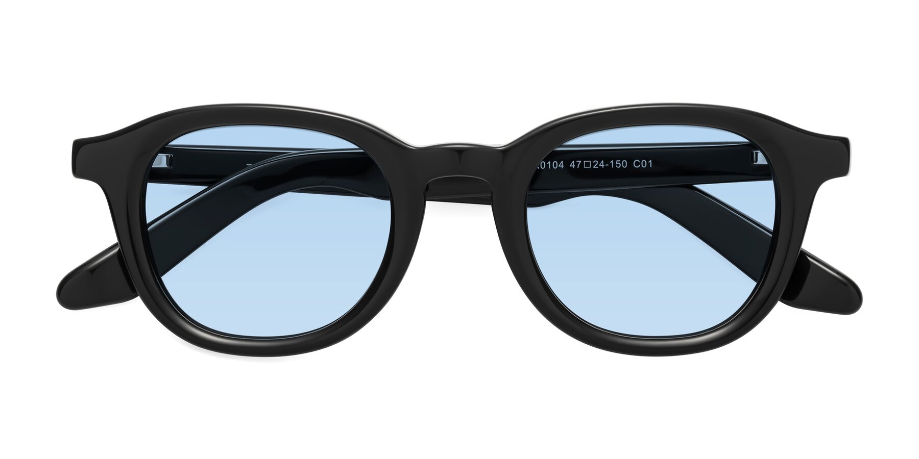 Folded Front of Titus in Black with Light Blue Tinted Lenses