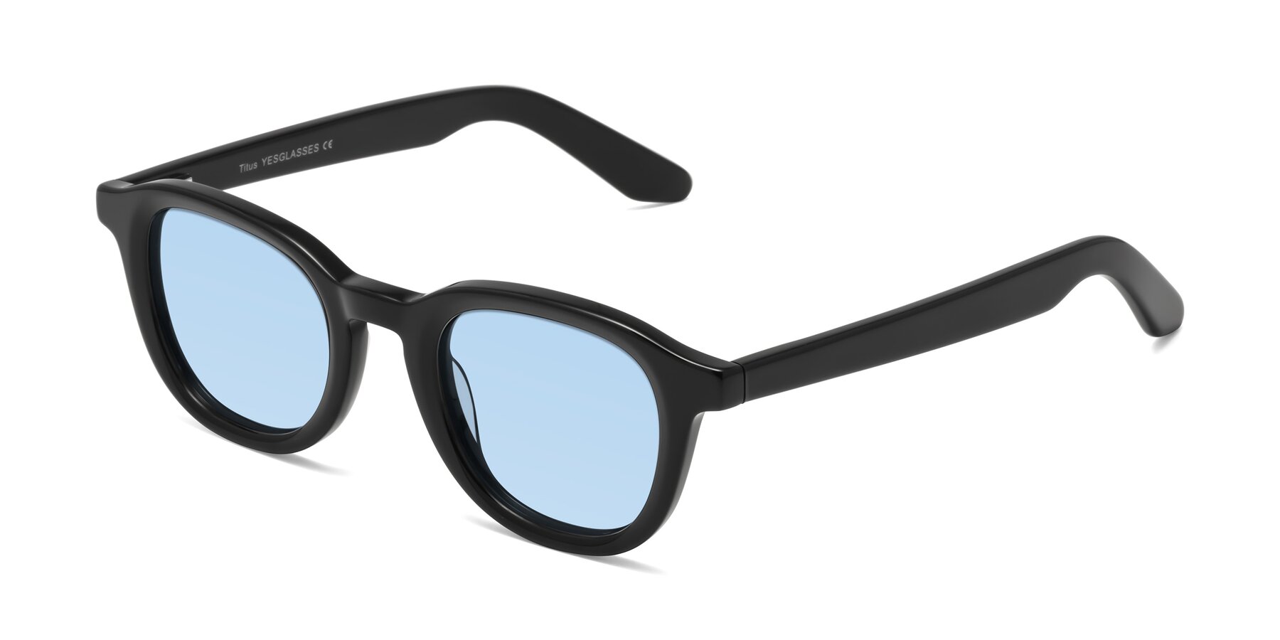 Angle of Titus in Black with Light Blue Tinted Lenses