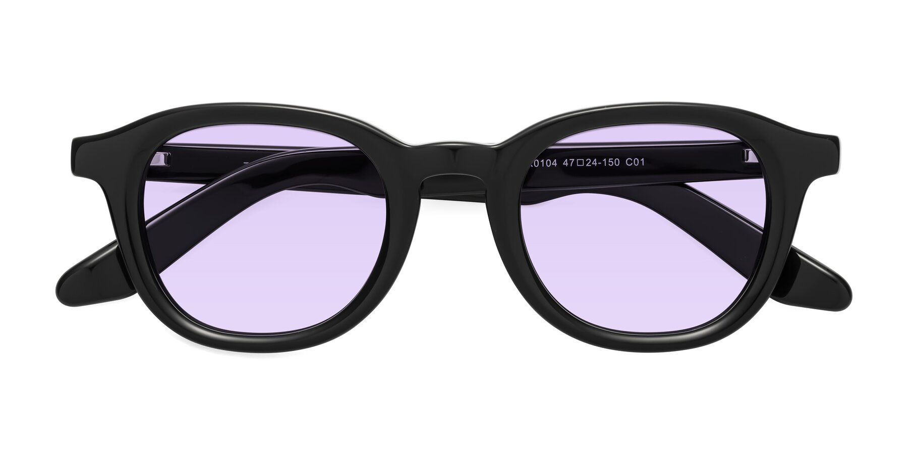 Folded Front of Titus in Black with Light Purple Tinted Lenses