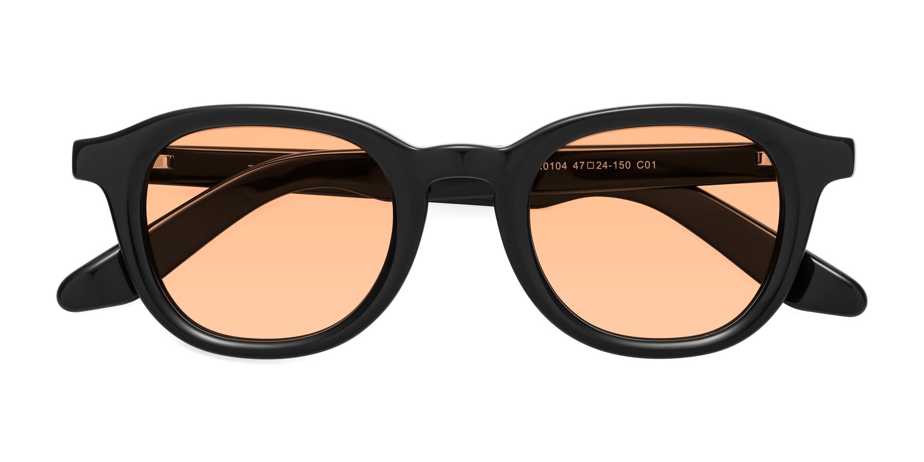 Folded Front of Titus in Black with Light Orange Tinted Lenses