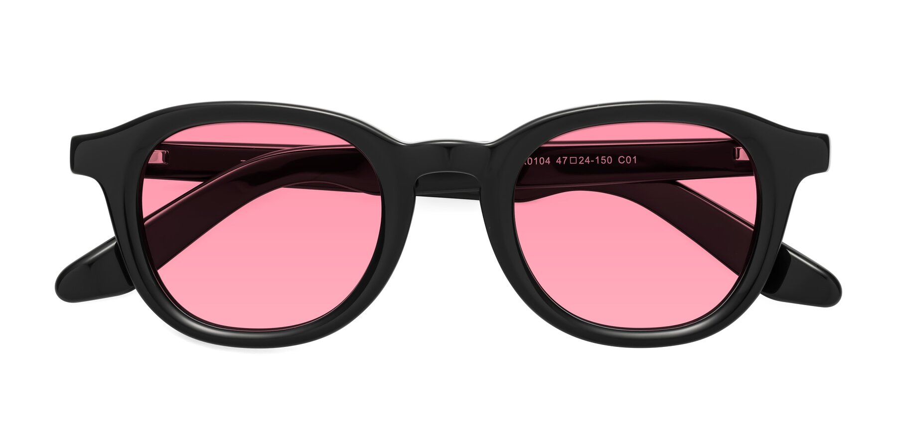 Folded Front of Titus in Black with Pink Tinted Lenses