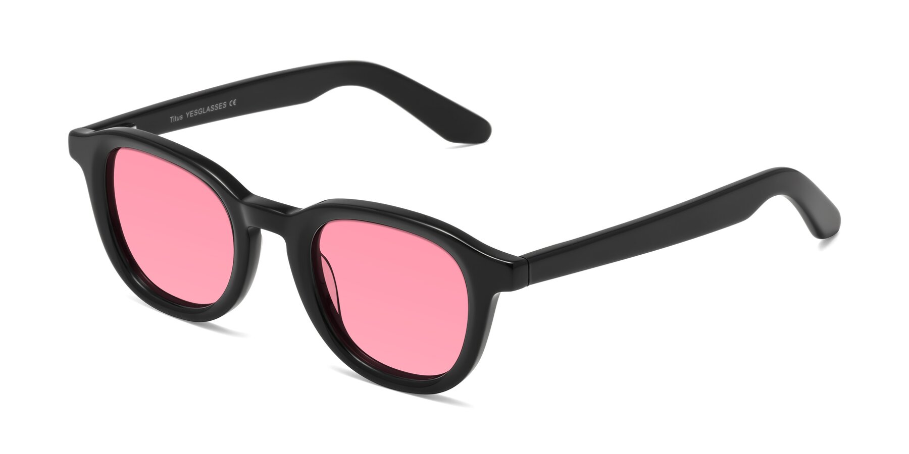 Angle of Titus in Black with Pink Tinted Lenses