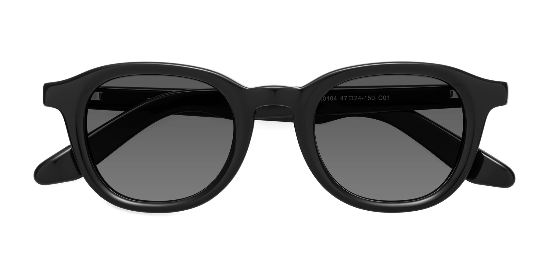 Folded Front of Titus in Black with Medium Gray Tinted Lenses