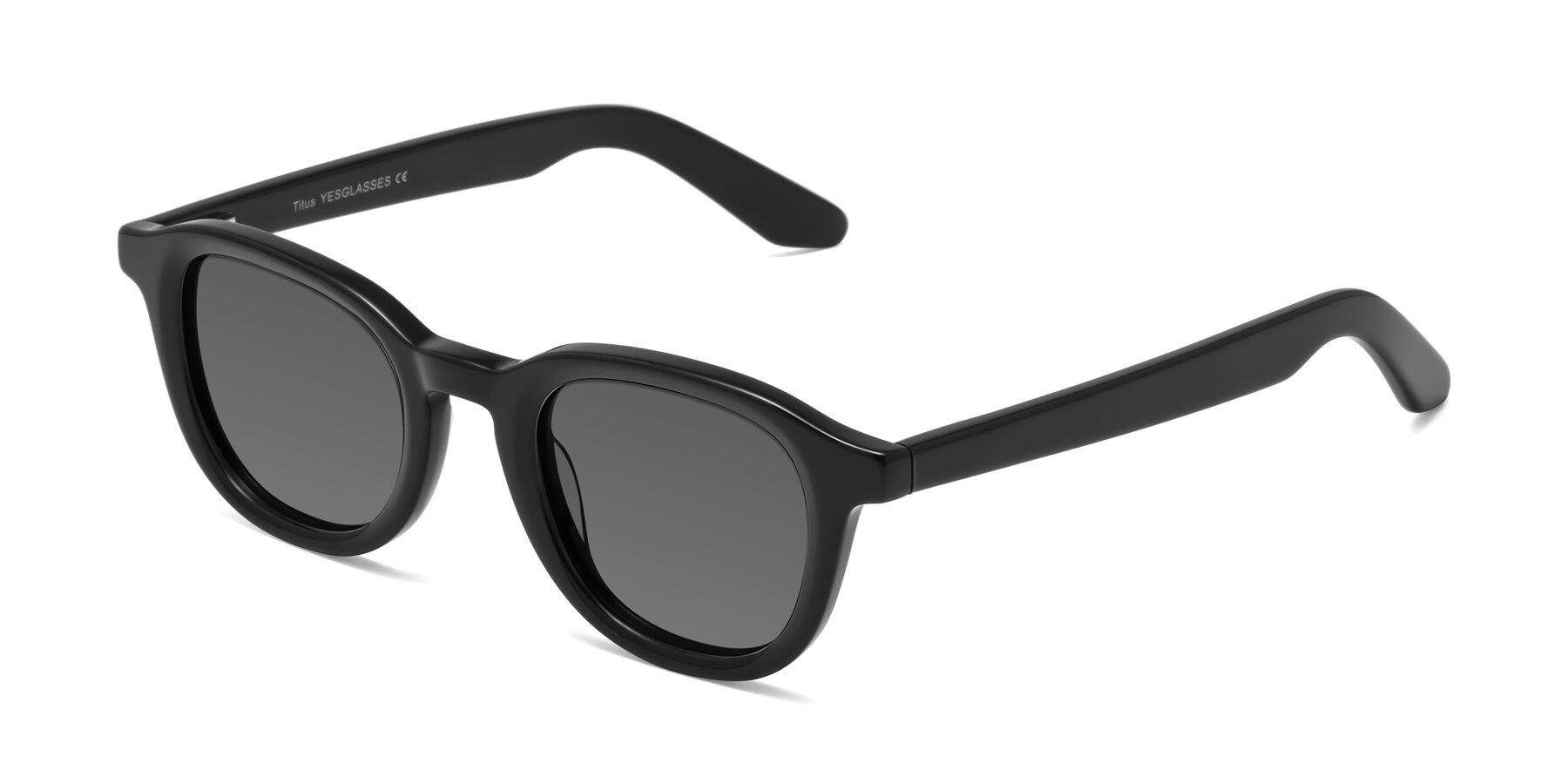 Angle of Titus in Black with Medium Gray Tinted Lenses