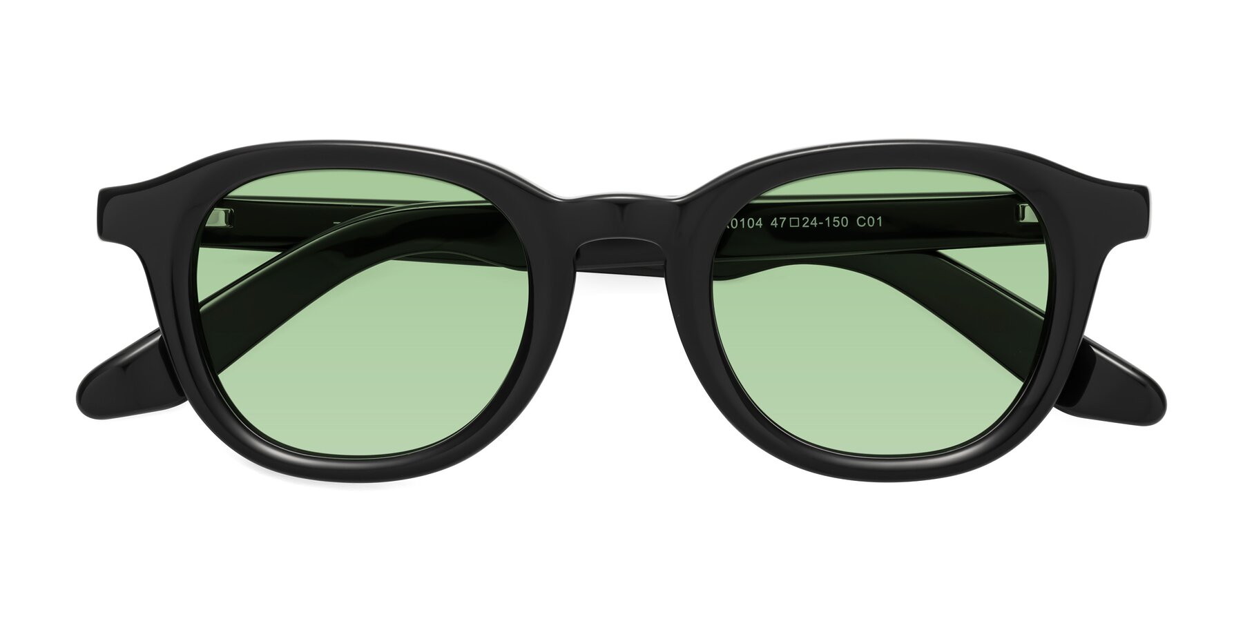 Folded Front of Titus in Black with Medium Green Tinted Lenses