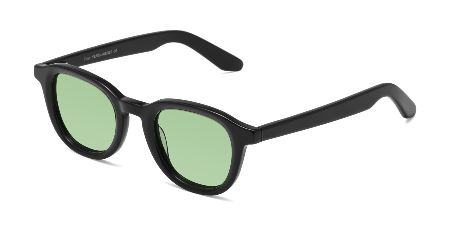 Angle of Titus in Black with Medium Green Tinted Lenses
