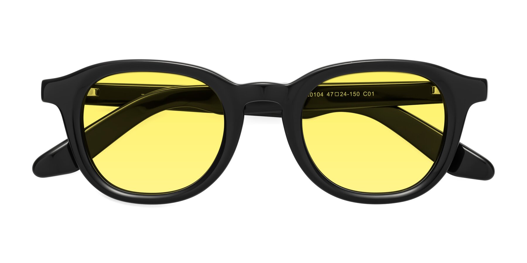 Folded Front of Titus in Black with Medium Yellow Tinted Lenses