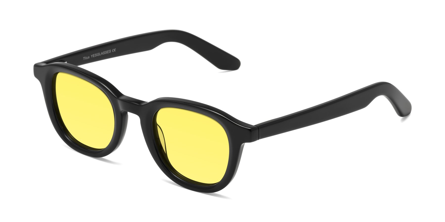 Angle of Titus in Black with Medium Yellow Tinted Lenses