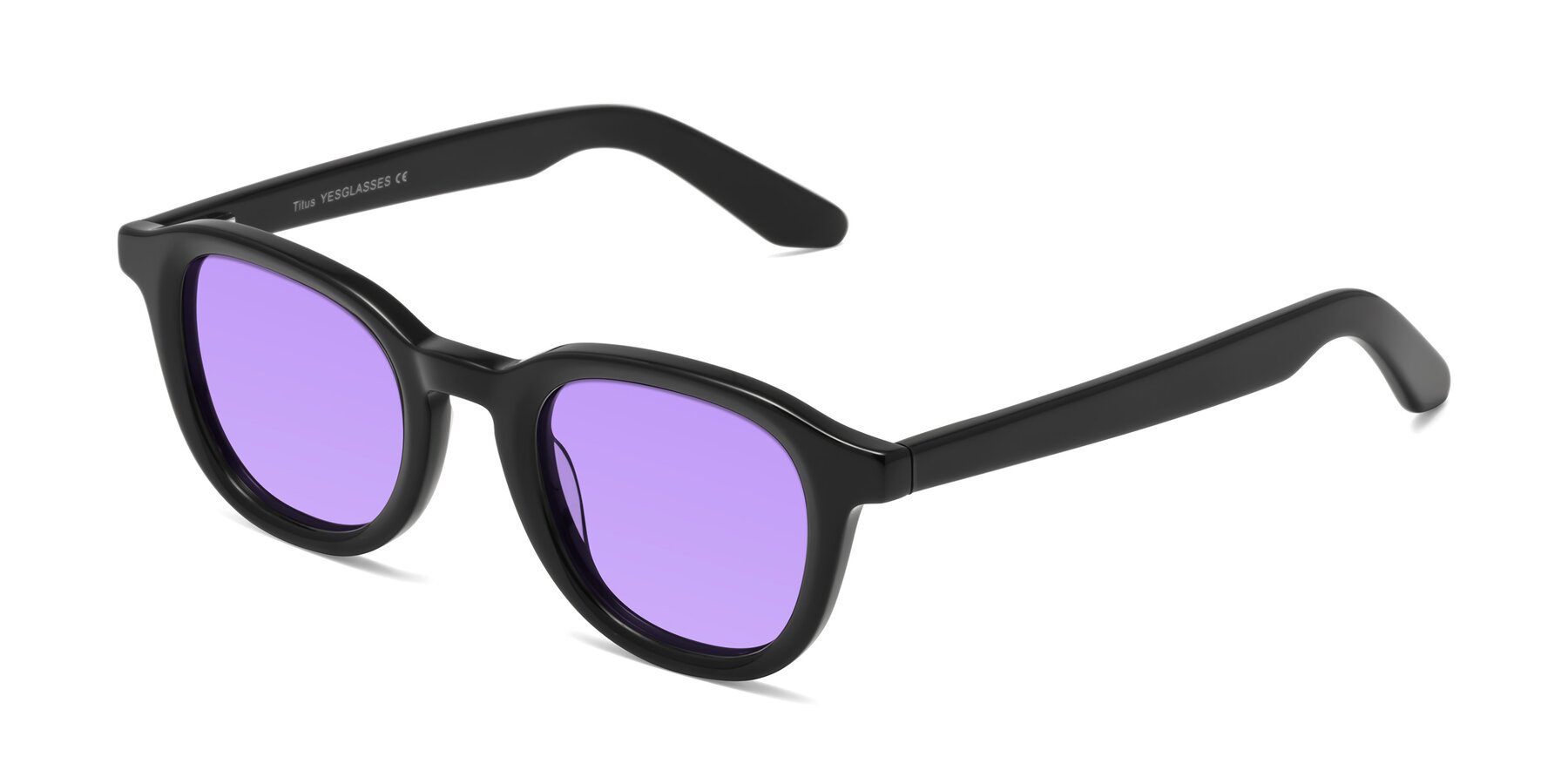 Angle of Titus in Black with Medium Purple Tinted Lenses