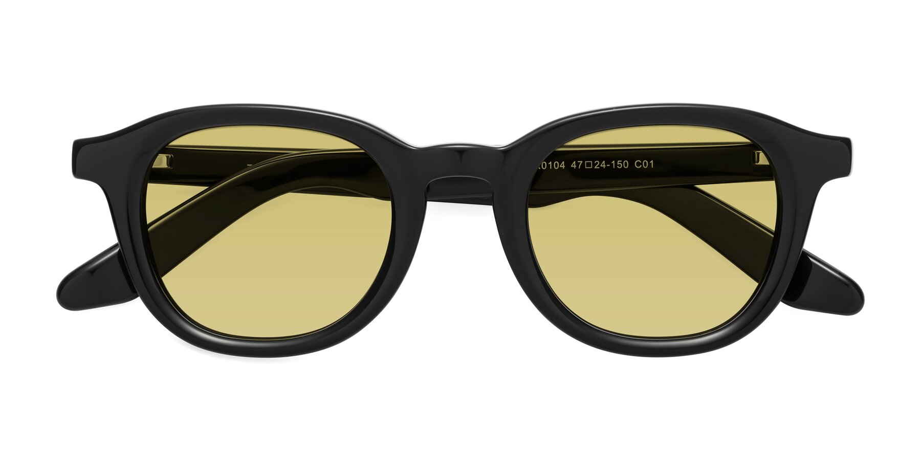 Folded Front of Titus in Black with Medium Champagne Tinted Lenses
